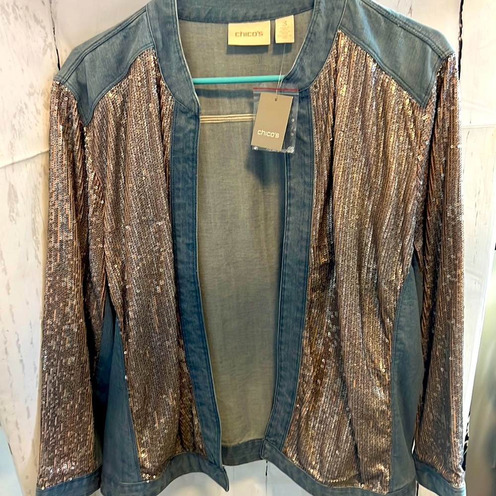 Chicos denim and sequin jacket